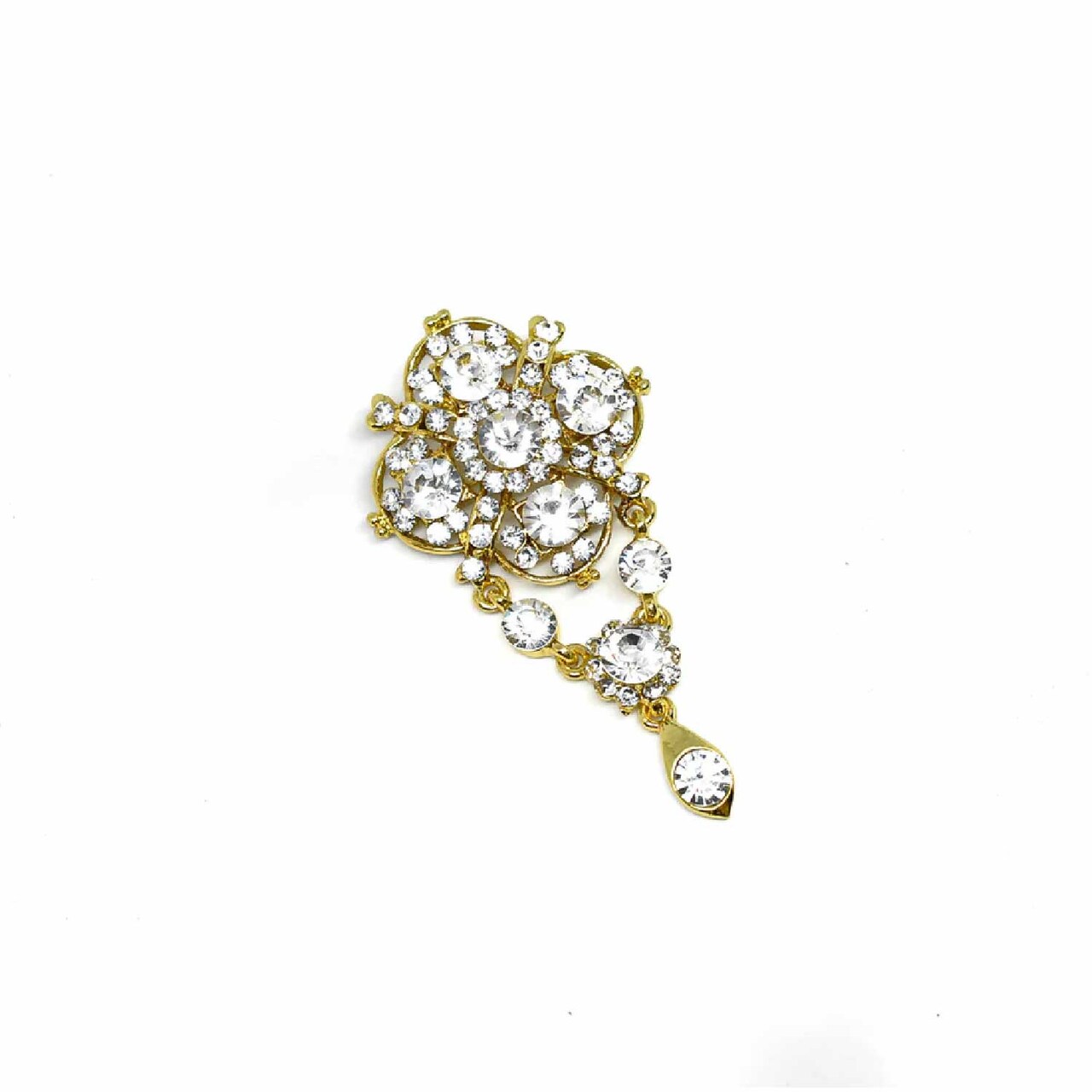 Vintage Crystal Hanging Rhinestone Brooch Pin For Bridal DIY Crafts 3 3/4 Inch X 1 1/2 Inch